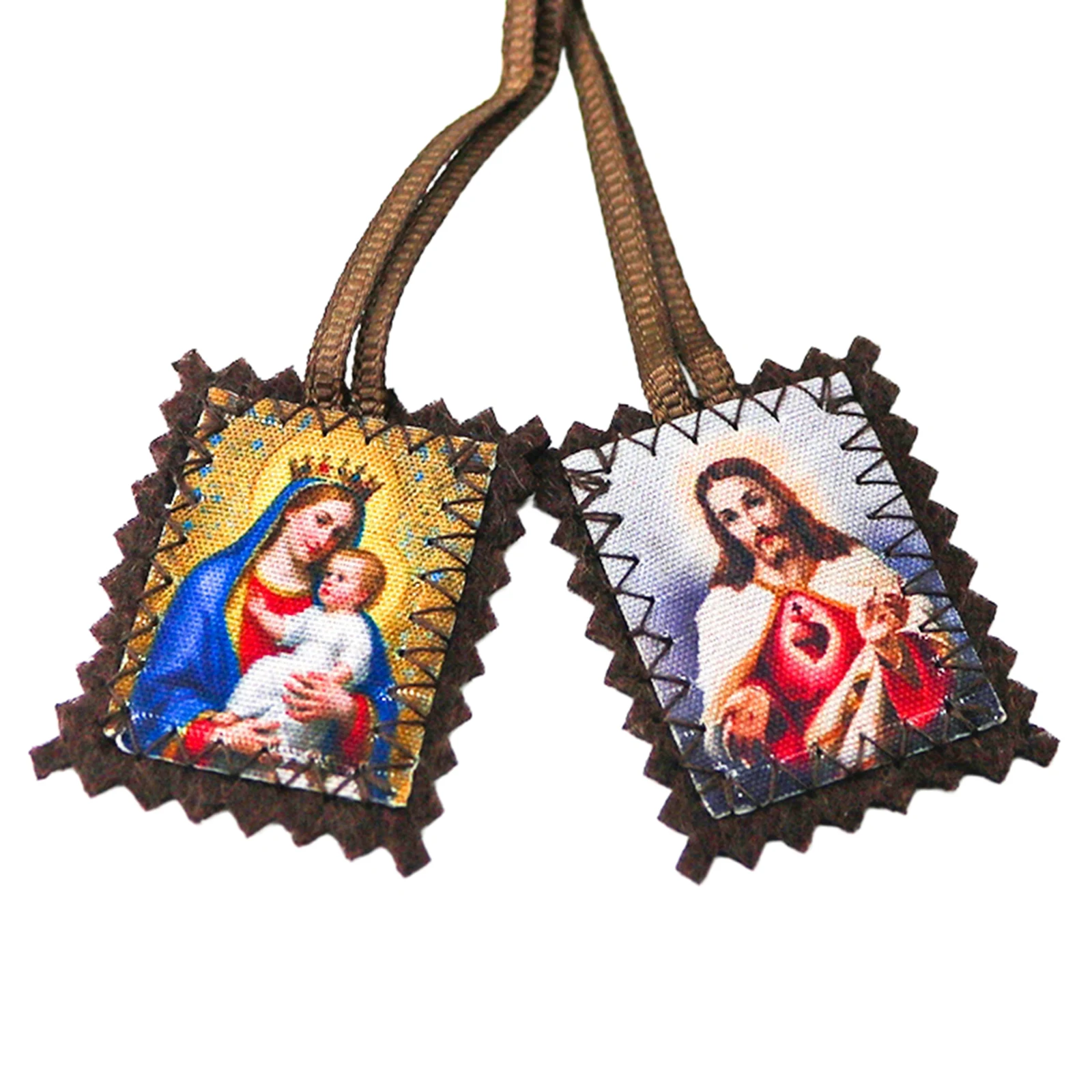 Catholic Brown Scapular 30x37mm Fabric Pendant Necklace Our Lady of Mt Carmel Jesus Escapulario Devotional Christian Jewelry