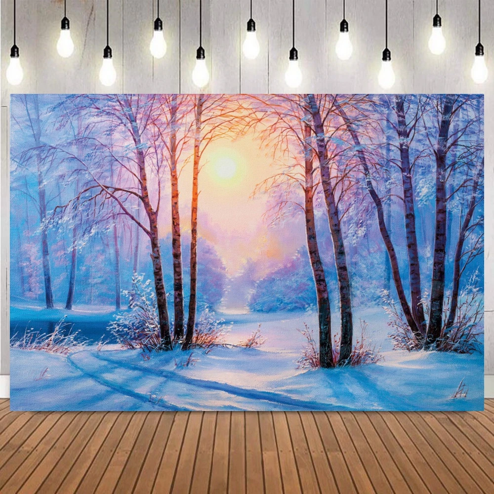 Winter Dreamy Natural Scene Photo Background Pine Forest Snow Mountain Christmas Party Home Decor Photography Backdrops Prop