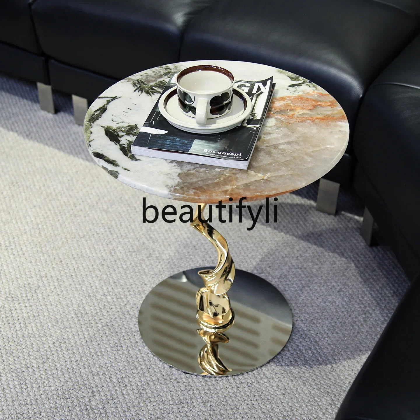 yj58 Luxury stone edge few designer natural marble small round table vine edge few