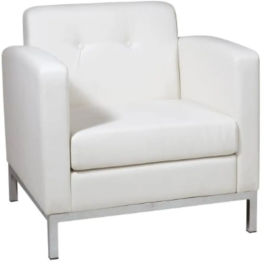 

OSP Home Furnishings Wall Street Faux Leather Armchair with Box-Spring Cushion, Button Tufted Back, and Chrome Finish Base