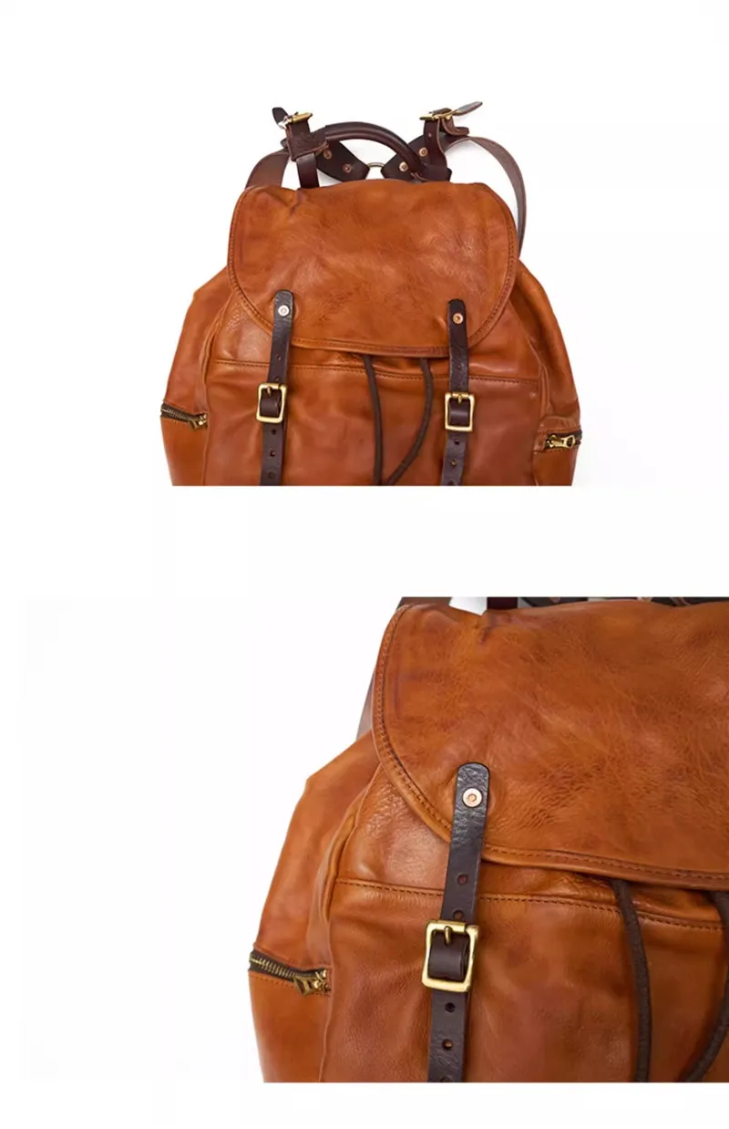 Mochila de couro genuíno masculina, mochila de grande capacidade, mochila escolar de couro real natural, artesanal diária, viagem ao ar livre, de alta qualidade, diária