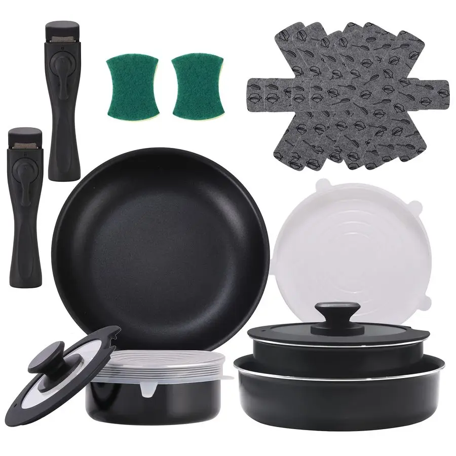 

Pieces Kitchen Removable Handle Cookware Sets, Stackable Pots and Pans Set Nonstick for Induction Gas RVs Camping Space Saving