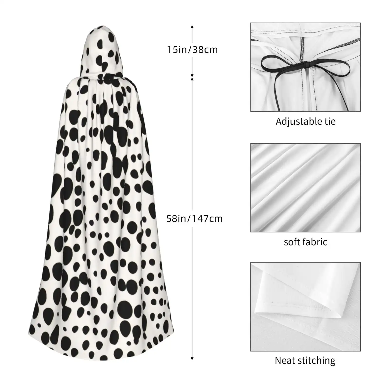Cape à capuche unisexe pour adultes, pardessus léger, Texture chien dalmatien, pour Costumes de Cosplay d'halloween