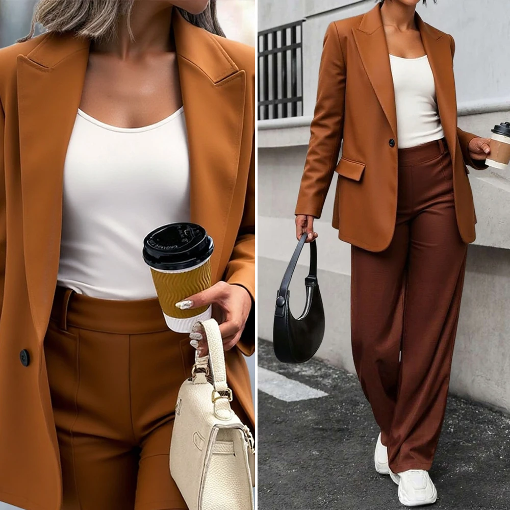 

Elegant Solid Color Blazer Women Long Sleeve Lapel Suit Jacket Autumn Office Lady Single Button Casual Coat Outwear.