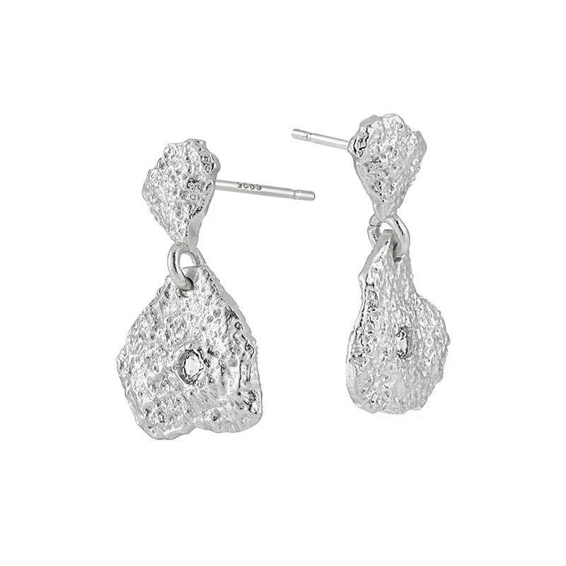 Lava-sensitive tinfoil paper texture geometric irregular zirconium diamond S925 earrings earrings