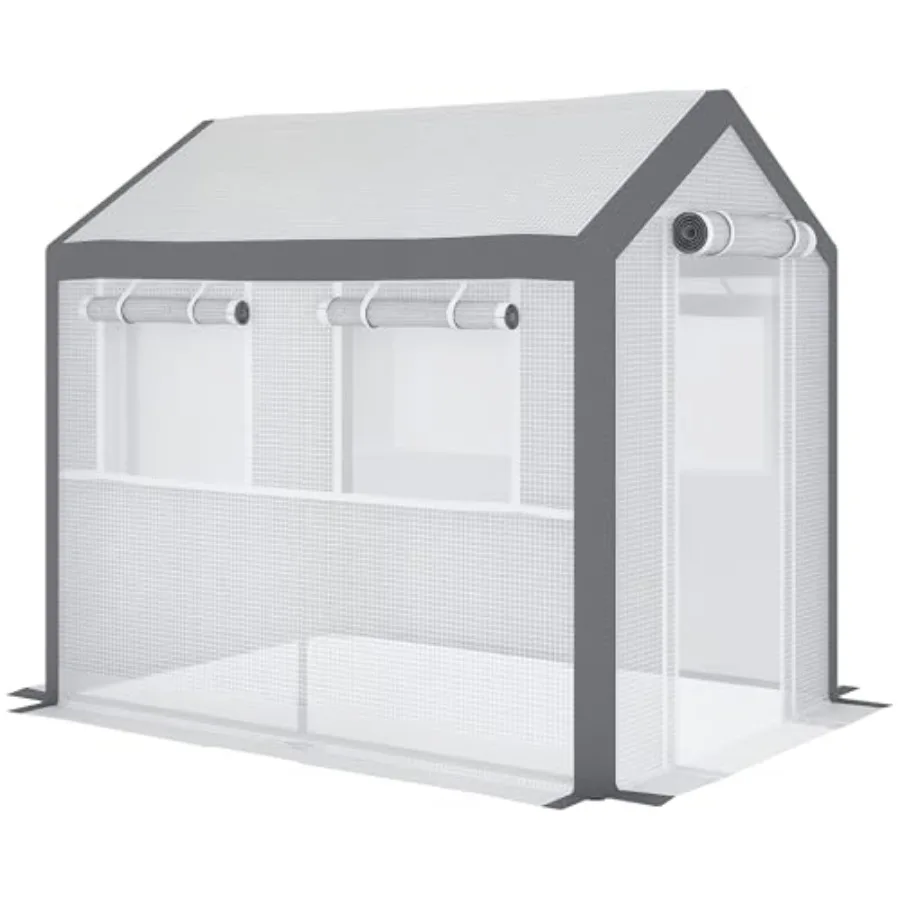 

8' x 6' x 7.5' Walkin Greenhouse Outdoor Gardening Canopy with 6 Rollup Windows 2 Zippered Doors Weather Cover White Ideal for