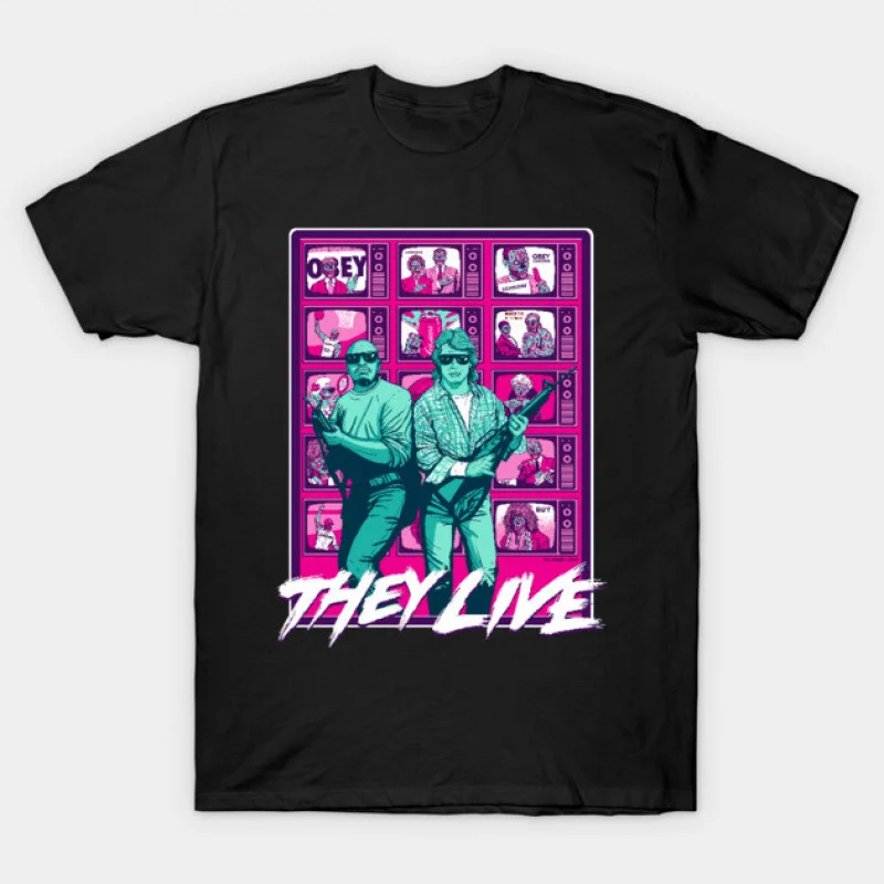 

80's Attack Retro Sic-Fi They Live Gift T Shirt John Carpenter Vintage Horror movie Alien Graphic clothes All size Tee S-6XL