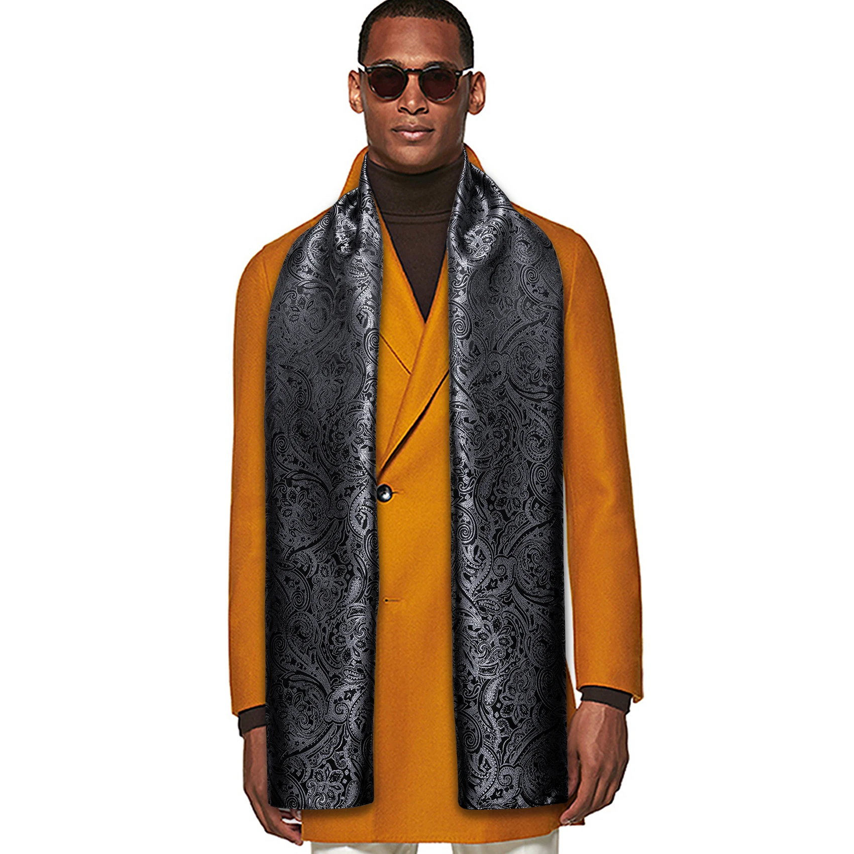Fashion Silk Scarf Luxury Band Designer Men Women Black Paisley Shawl Bandanna Flulard Muffler Pashmina Barry. Wang A-1022