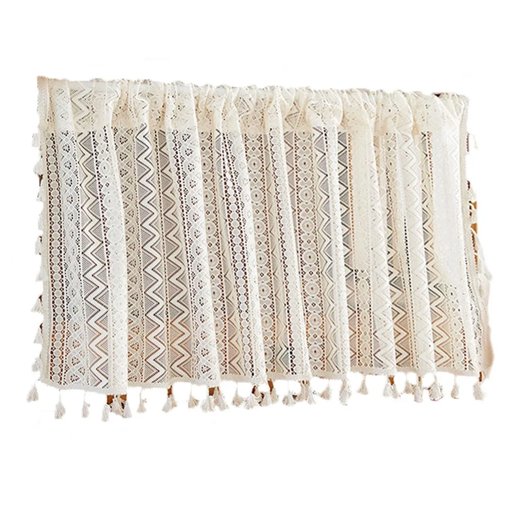Boho Line Curtains Beige Vintage Curtains Cafe Window Decoration Daily Use Curtains Easy Installation 150*45cm