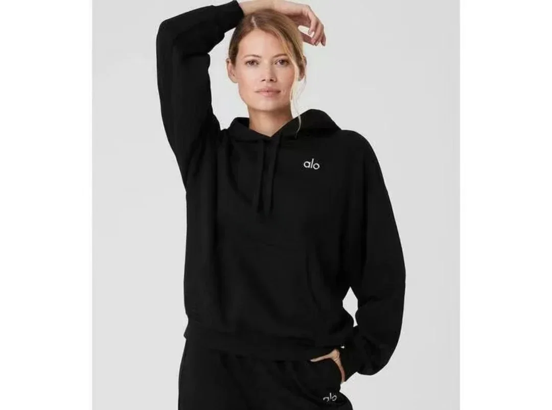 ALO Jin Zhixiu Jisoo Same Yoga Hooded Sports Sweater Three-dimensional Standard Loose Pocket Autumn and Winter Casual Top