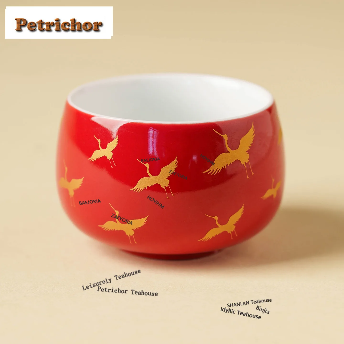 HOYIHM 92ml Forbidden City Red Gold Blocking Crane Teacup Zen Tea Bowl Tea Cup Set Tea-tasting Smelling Cup Chazhan Master Cups