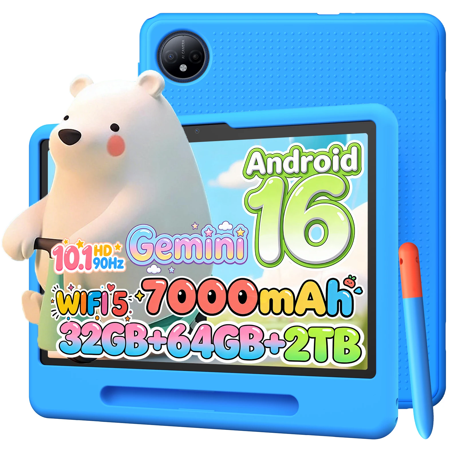 Aorlym P10 Kid Tablet 10 inch Android 16 10.1" 7000mAh Battery 32GB RAM ( 6+26) 64GB ROM  With Stylus Pen for Kids Tablet