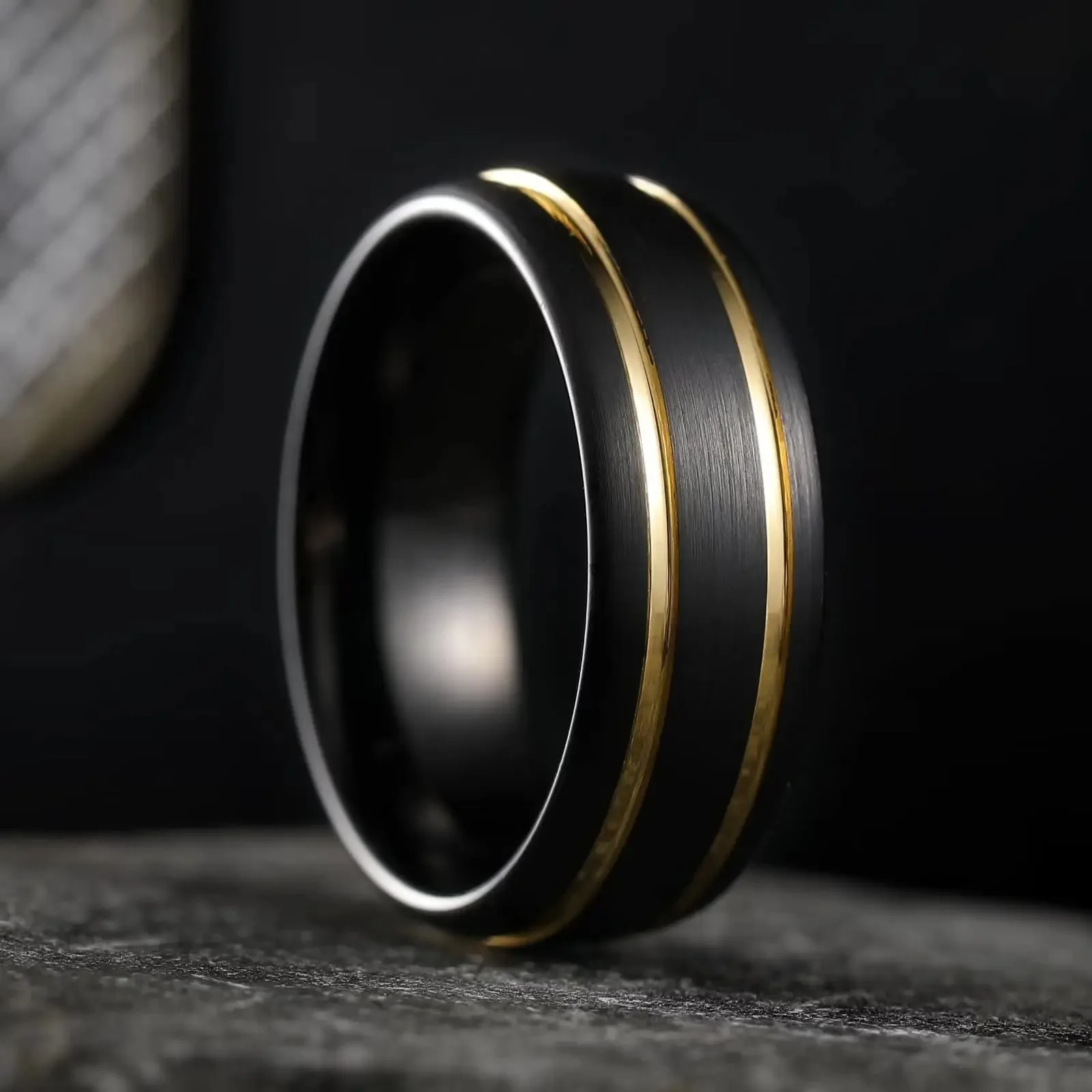 Fashion 8mm Men Double Groove Stainless Steel Rings Black Brushed Men's Wedding Ring Husband Anniversary Gift Wholesale