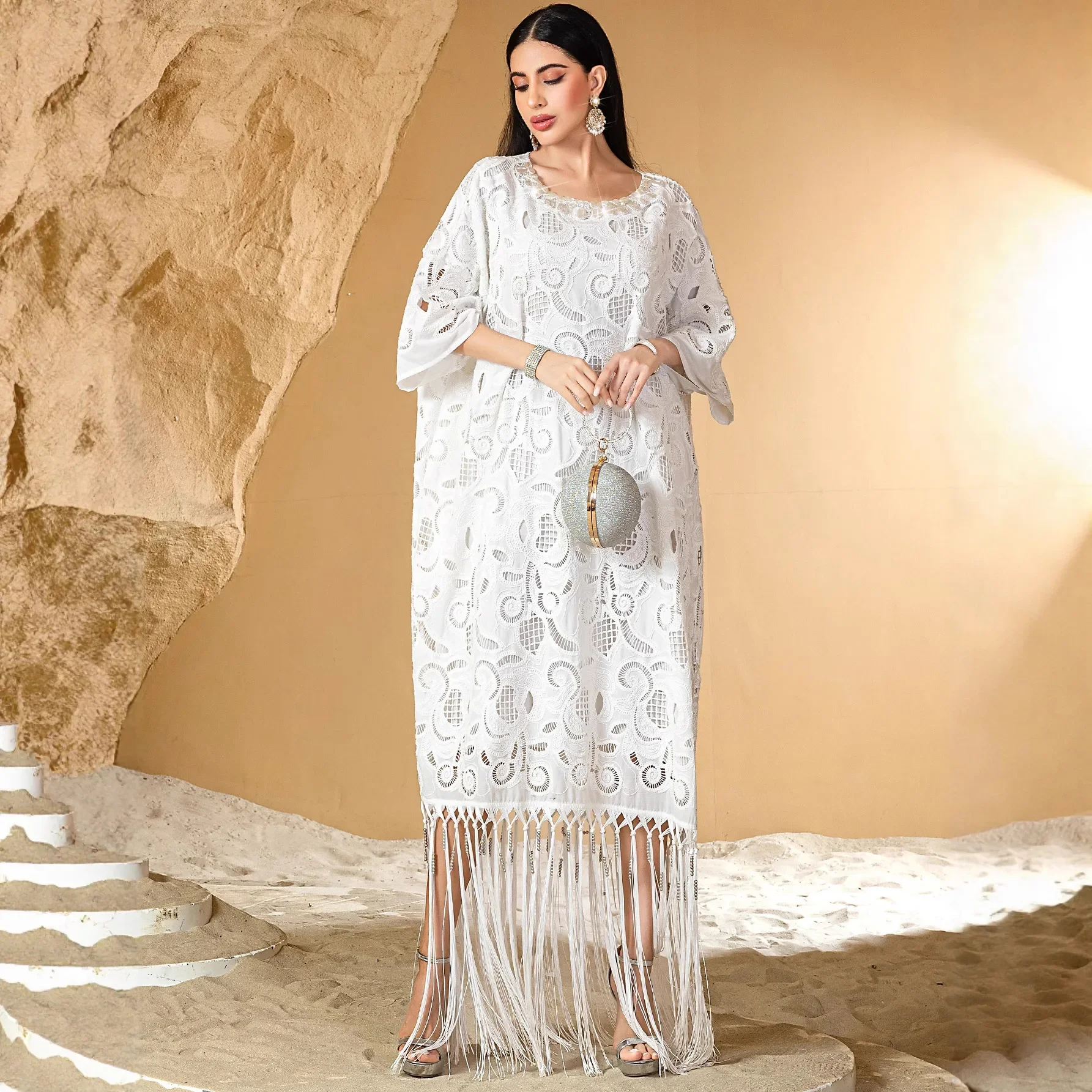 White Embroidery Abayas Women Elegant Muslim Dress Dubai Abbayas Morocco Kaftan Eid Djellaba African Boubou Robe Islam Jalabiya