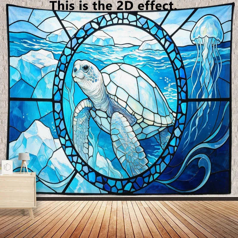 Stained Glass Sea Turtle Background Cloth Hanging Cloth Bedroom Bedside Decorative Wall Cloth Dormitory Tapestry
