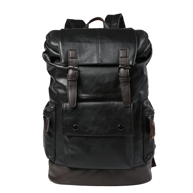 Luxury Brand Leather Men Backpack Youth Large Capacity Travel Backpack Boy Laptop School Bag Male Business Shoulder Bag Black