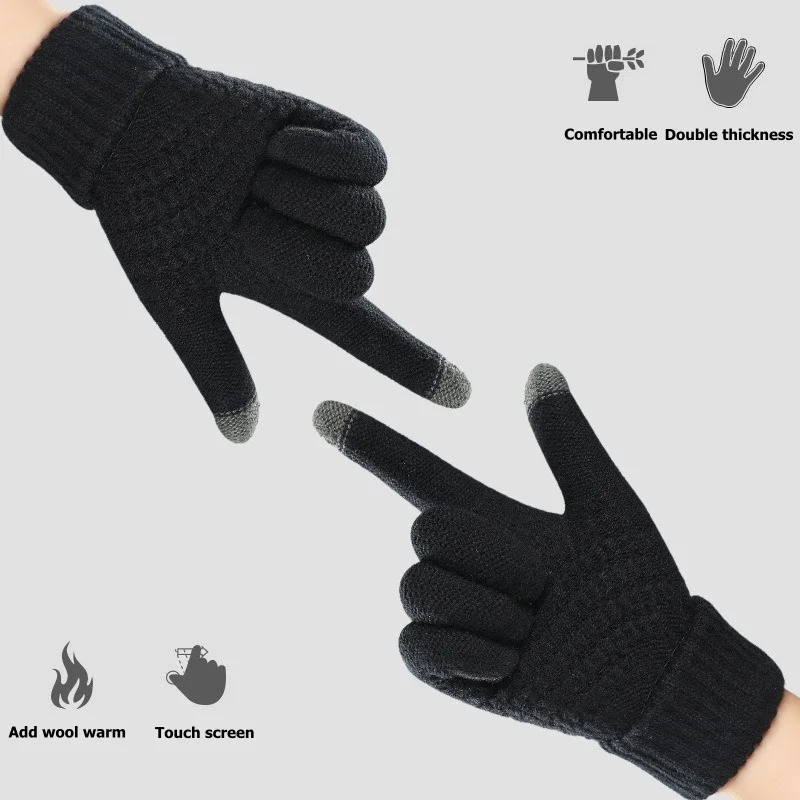 Men's Winter Touch Screen Gloves, Imitation Cashmere Thickened Anti-needle Jacquard Women's Fashion Warm Couple Knitted Gloves