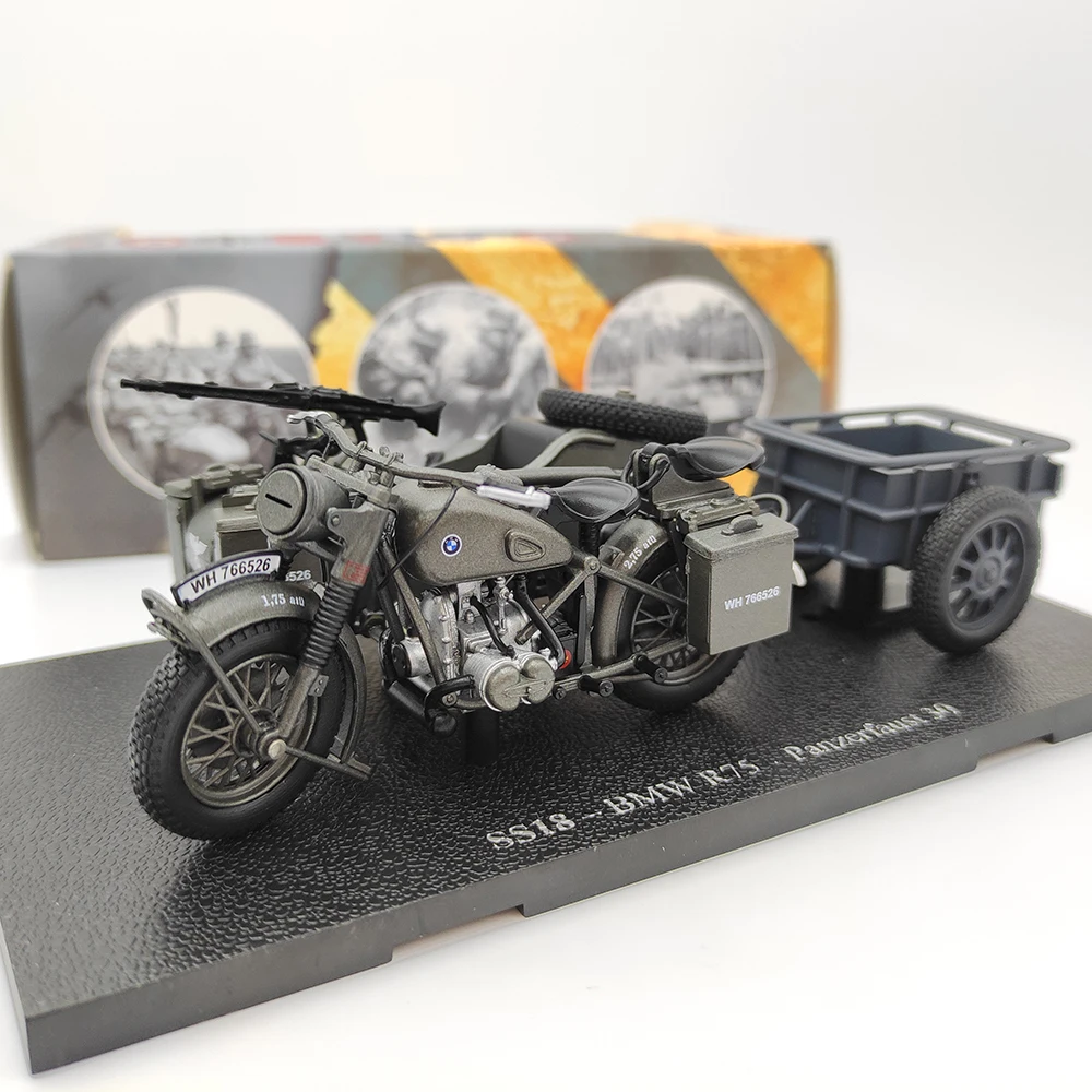 

Diecast ATLAS 1/24 Scale World War II German BMW R75 Three-wheeled Motorcycle Changjiang 750 Alloy Model Collectible Toy Gift