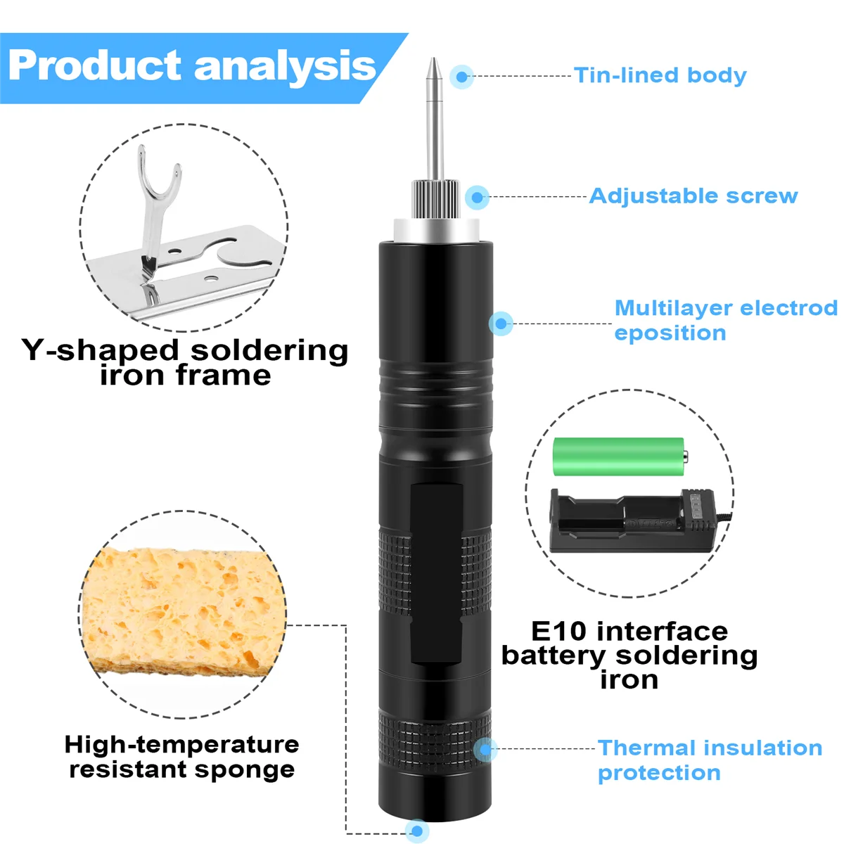 Imagem -04 - Usb Elétrico Ferro de Solda sem Fio E10 Interface Alimentado por Bateria com Luz Led Novo 18650