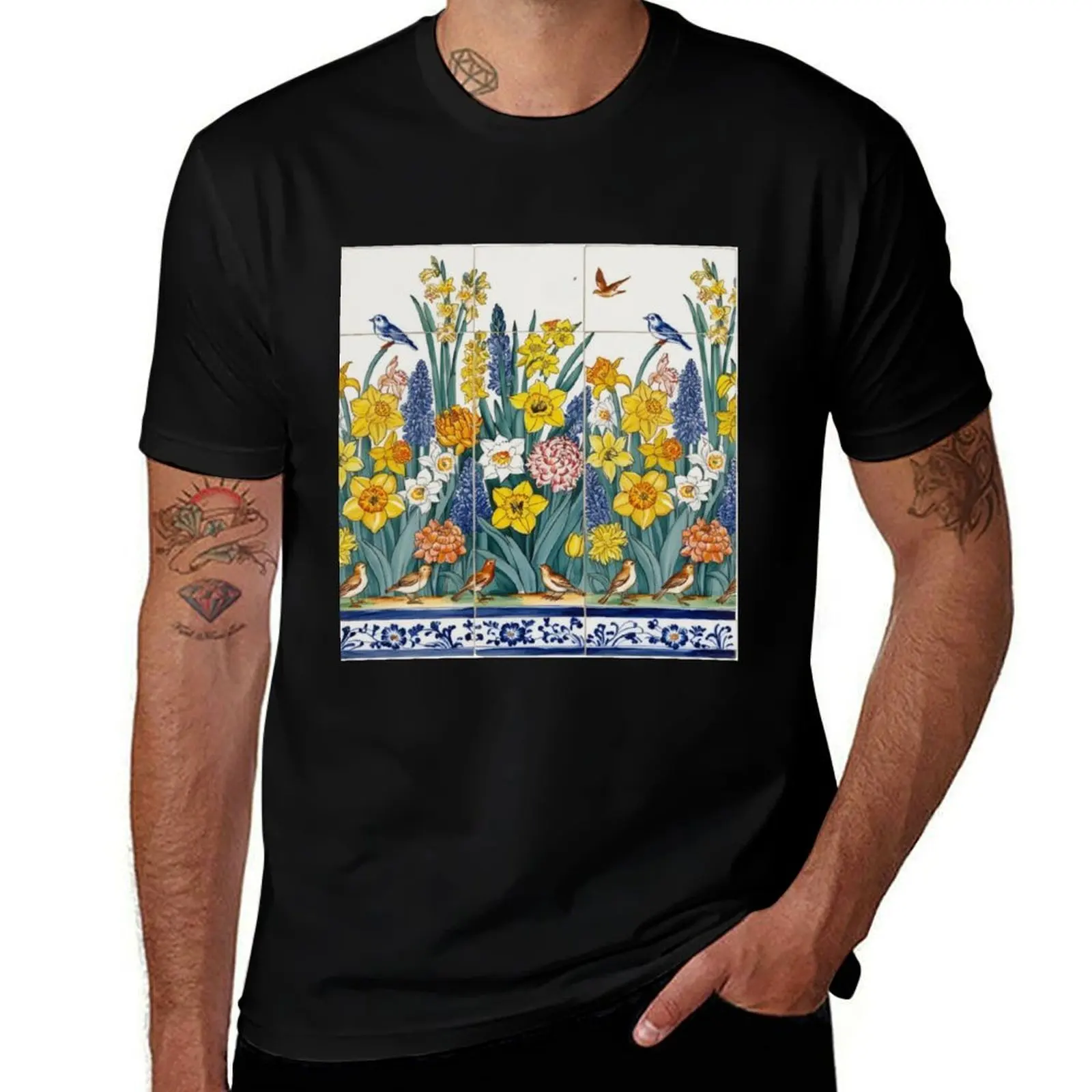 

Chinoirie blue and white vintage Dutch windmill pattern T-Shirt designer shirts Funny t-shirt heavy weight t shirts for men