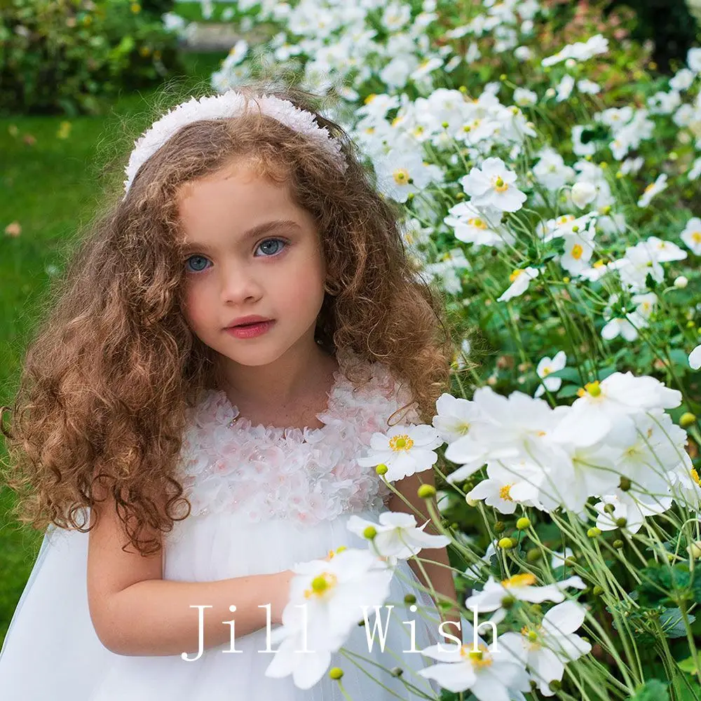 Jill Wish-Robe de Luxe pour Fille, Tenue de Princesse, à Fleurs Blanches, pour ixd'Anniversaire, de Mariage, de Bal, Communion, 2024, J192