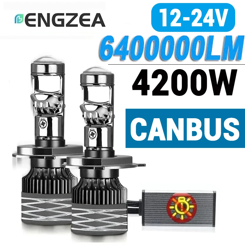 ENGZEA LED-Projektorlinse 6400000LM 4200W H7 H4 Auto-Scheinwerfer H11 Birne 9005 9006 Canbus 6000K Auto/Motorrad Nebelscheinwerfer LHD 12V 24V