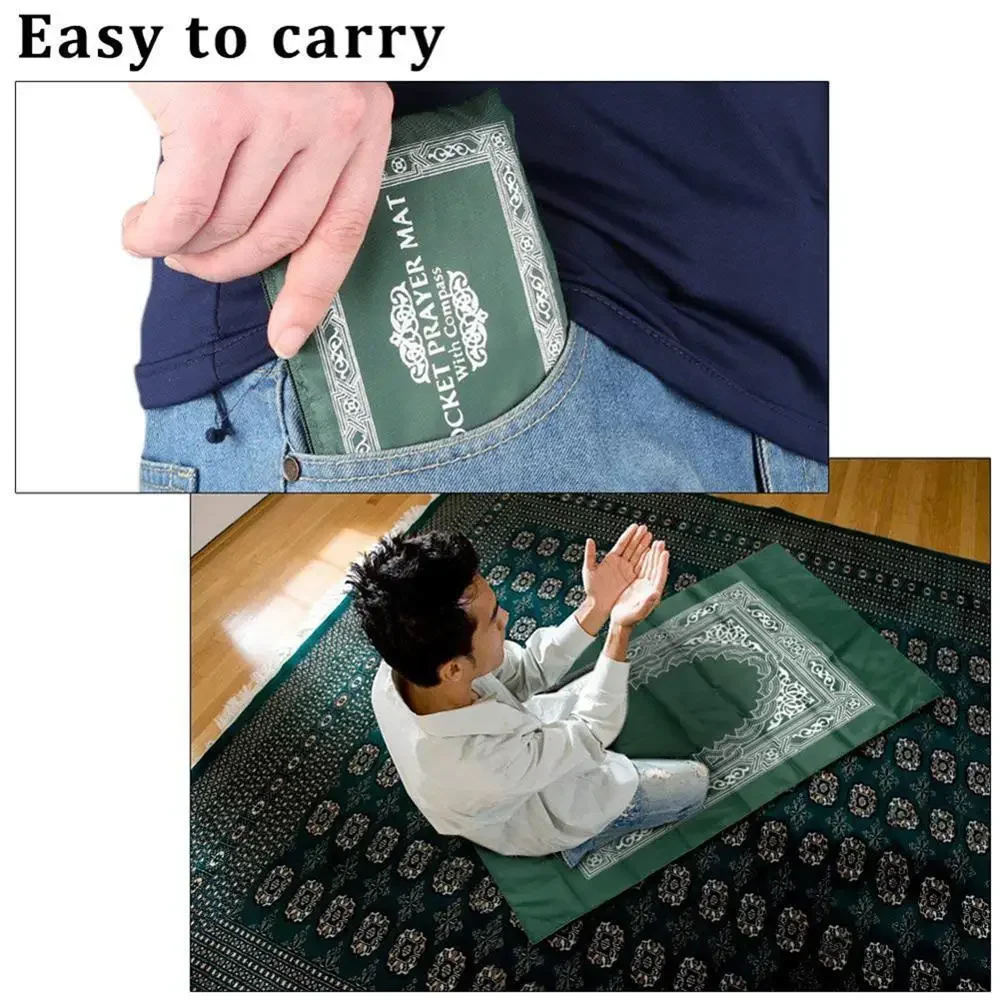 New Arrival 100x60cm Portable Prayer Rug with Compass Kneeling Poly Mat for Muslim Islam Waterproof Prayer Mat Carpet With Bag