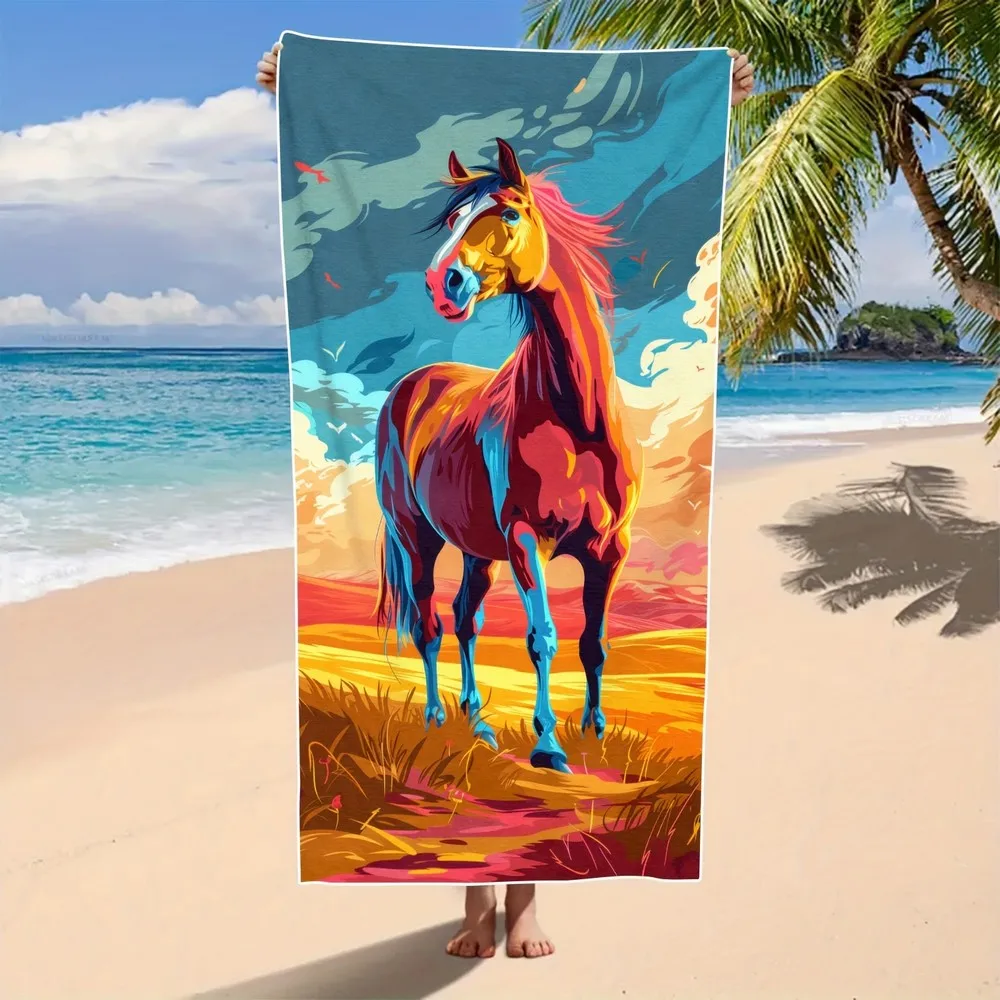 Vibrant Artistic Horse Beach Towel Patterned Sunscreen And Windproof Suitable For Swimming Pool Camping Travel Blanket