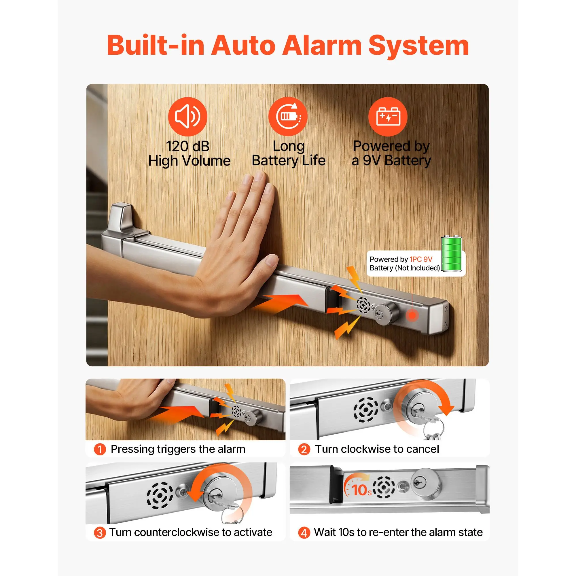 

Push Bar Panic Exit Device, 31" Stainless Steel Commercial Panic Bar for Exit Doors, Emergency Exit Door Hardware with Auto Alarm System and Sticker, for 31"-46" Wood or Metal Door, Silver