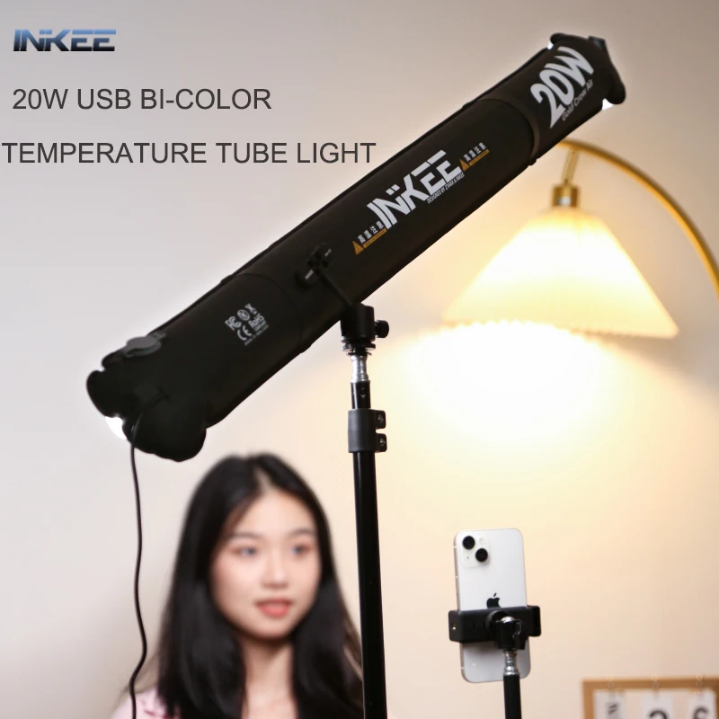 

INKEE 20W Inflatable Air Tube Light 2700K-6500K Bi-Color Light Wand Foldable Light Stick with Magnetic for Live Streaming GCA20U