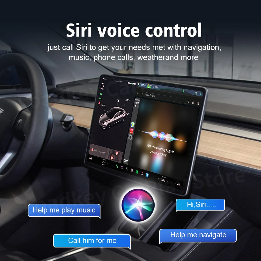 CarlinKit bezprzewodowy CarPlay Android Auto dla tesli Model 3 Model X Y Model S automatyczne podłączenie Siri asystent głosowy Spotify Waze 5G BT