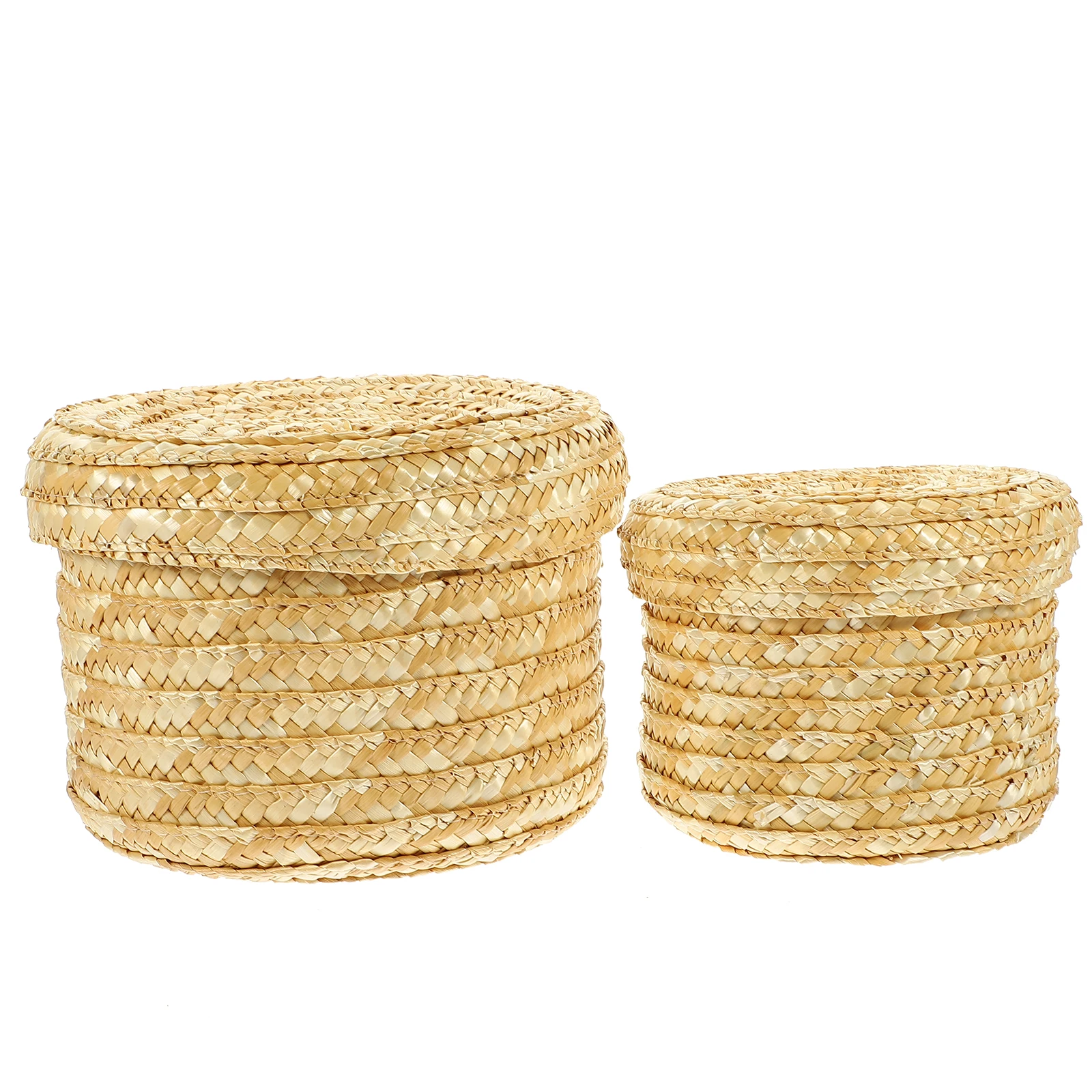

2 Pcs Storage Baskets Pastoral Round Woven Mini Large Volume Food Snacks Fruits Decorative Boxes Home Hotel Table Practical Lid