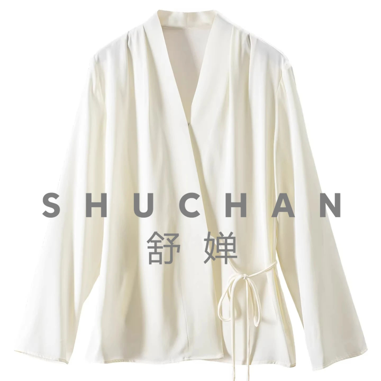 

Эластичная блузка из натурального шелка с V-образным вырезом и шнуровкой на талии Double Joe 39K6, женские топы, элегантные женские блузки