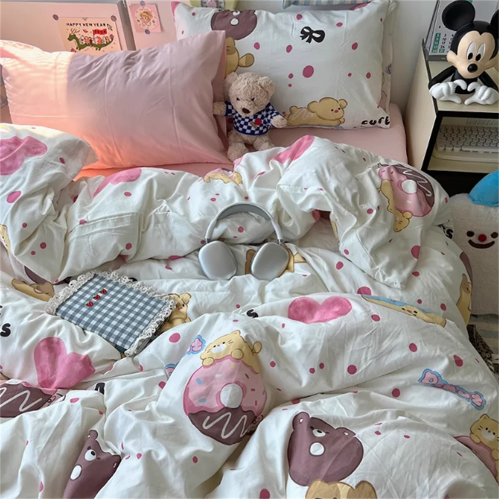 Girl Heart Strawberry Fragrant Sausage Dog Wash Cotton Bedding Set Four Piece Set Bed Sheet Quilt Cover Set Three Piece Set