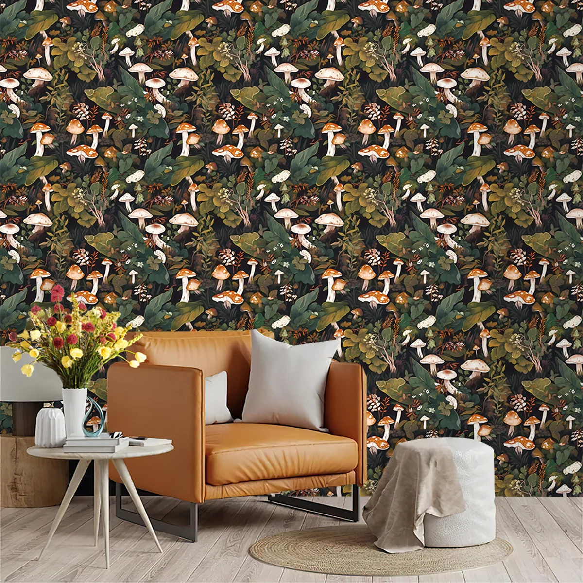 Black Green Flower And Leaf Wallpaper Peel And Stick Botanical Self-adhesive Wall Sticker Waterproof Floral PVC Room Decor