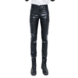 New Fashion Mens PU Leather Pants Male Skinny Trousers Biker Nightclub College Party Pant Size 28-36