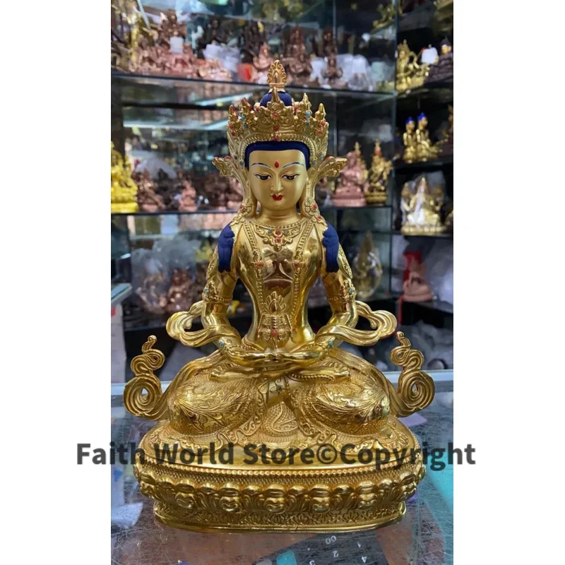 Tibet Nepal Buddhism high grade gilding brass Amitayus tathagata RULAI Buddha statue home temple bless safe healthy good luck