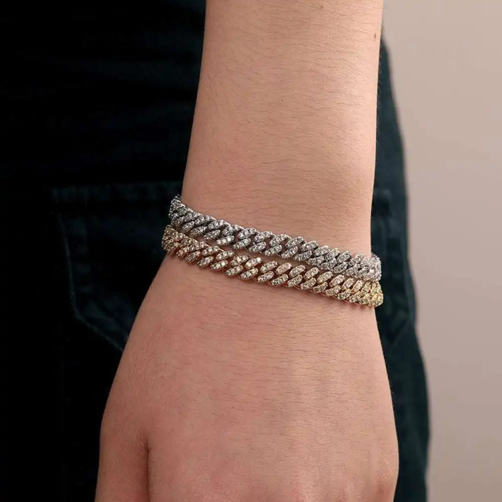 Luxury Miami Cuban Chain Solid 925 Silver 6mm Width Gra Certified Diamond Moissanite Cuban Link Bracelet for Women.