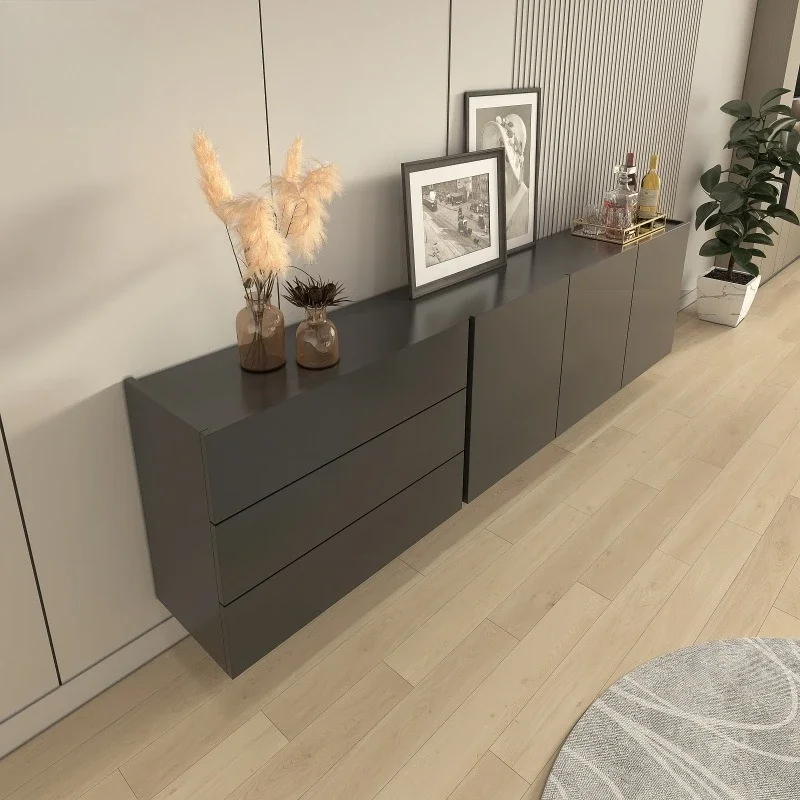 Factory Direct Compatible WithItalian Minimalist Wall-mounted TV Cabinet, Living Room Multi-layer Solid Wood Paint Matte Hanging