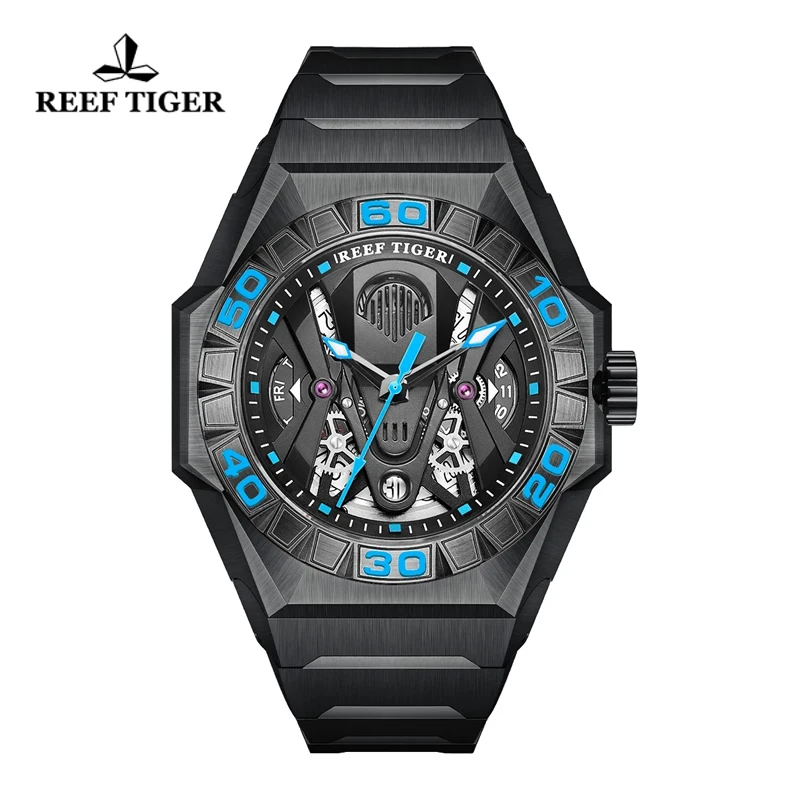 Reef Tiger/RT New Arrival Automatic Mechanical Men Watch 200M Waterproof Dive Sports Watch Unique Transformers Dial Men Watches