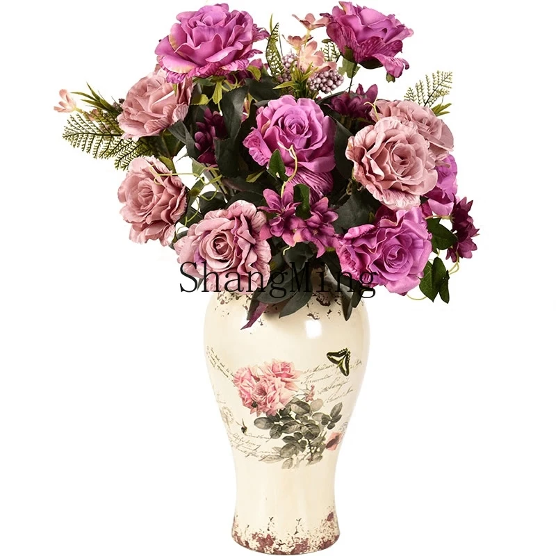 

LXY rural retro old ceramic vase ornament simulated flower decoration living room dining table fake flower decoration