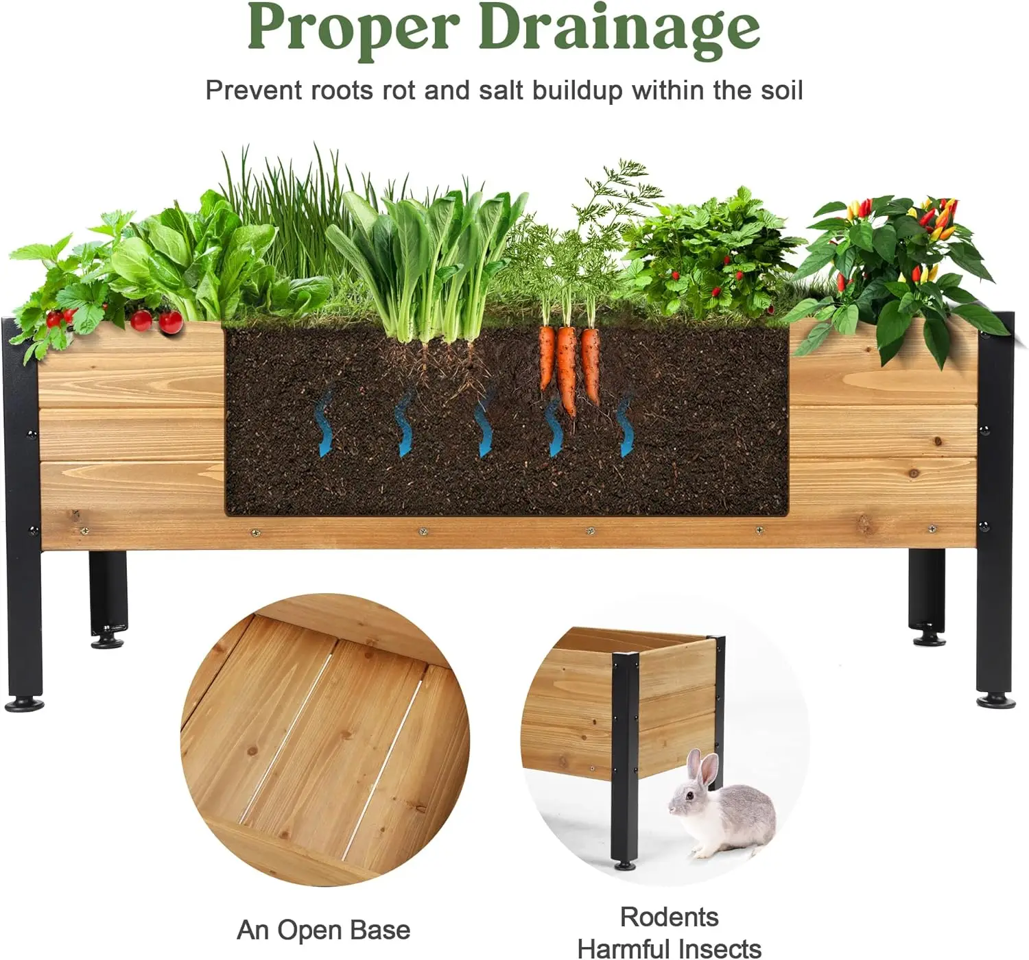 Outdoor Patio, Deck, Balcony Use, Wood, Natural Color, Great for Herbs, Vegetables and Flowers