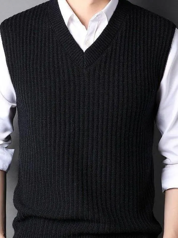 

Мужской повседневный жилет с V-образным вырезом, вязаный, теплый, из чистого трикотажа, модный, для отдыха