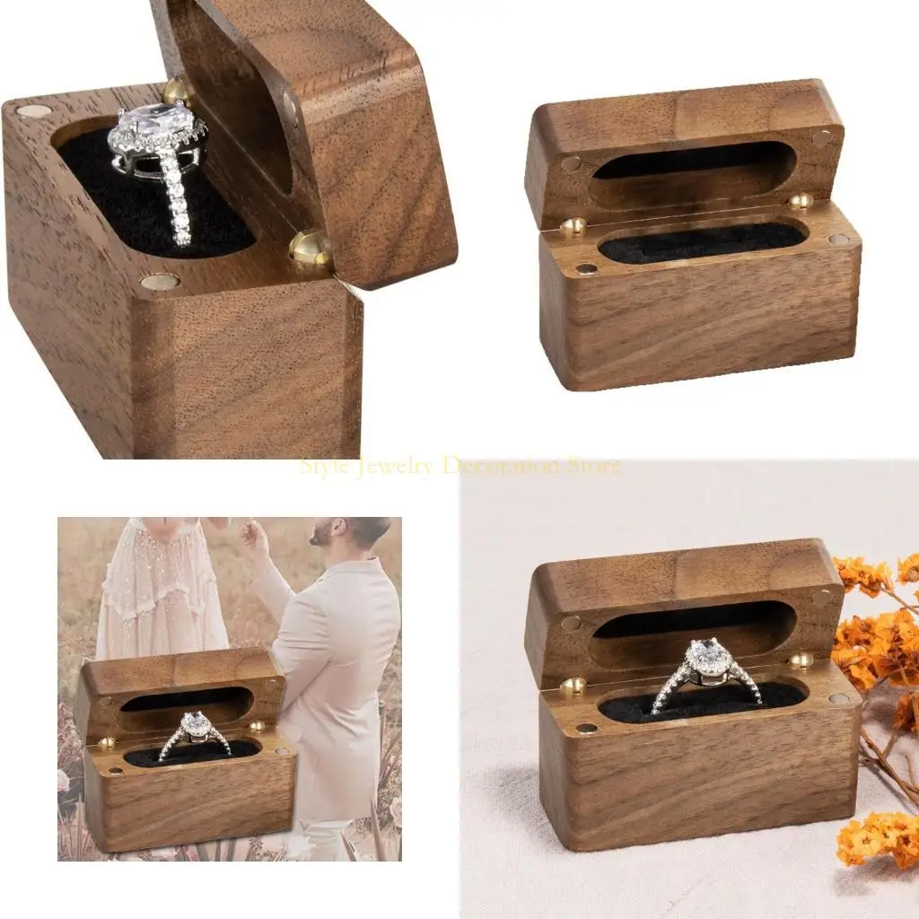 

D46E Деревянный ящик для хранения колец Легкий дорожный удобный органайзер для ювелирных изделий для пар