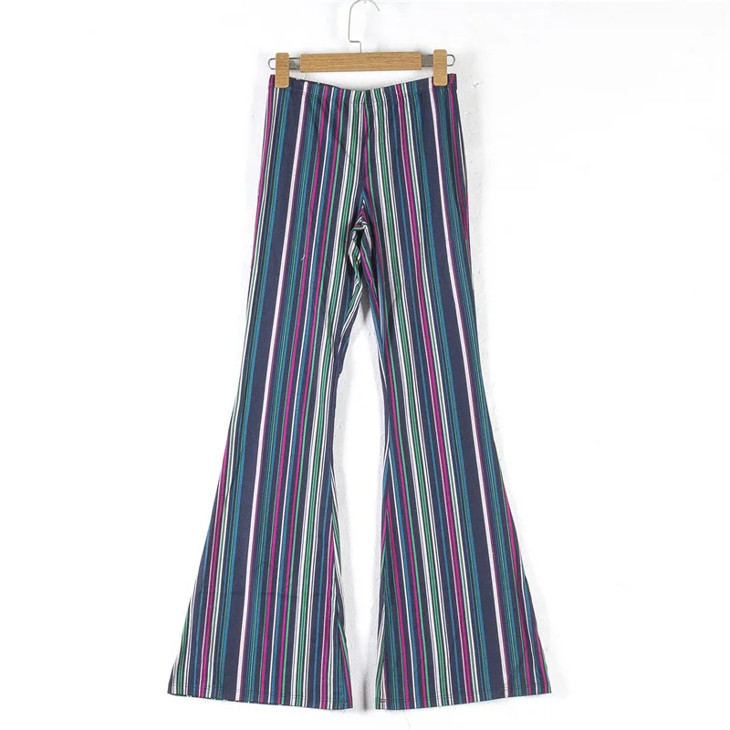 

2022 New Color Stripped Flare Pants Women Grinding Fabric Thin Slim Skinny Full Length Trousers