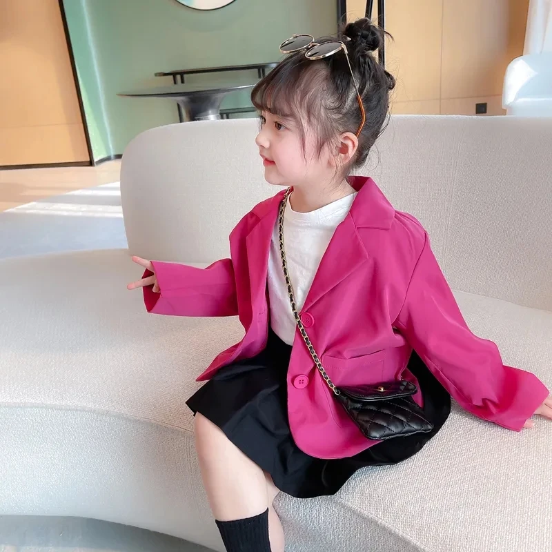 2-12 Years Girls Rose Red Blazer Toddler Children Lapel Jacket for Girls Solid Coat with Pockets Autumn Spring Girl Outerwear 8