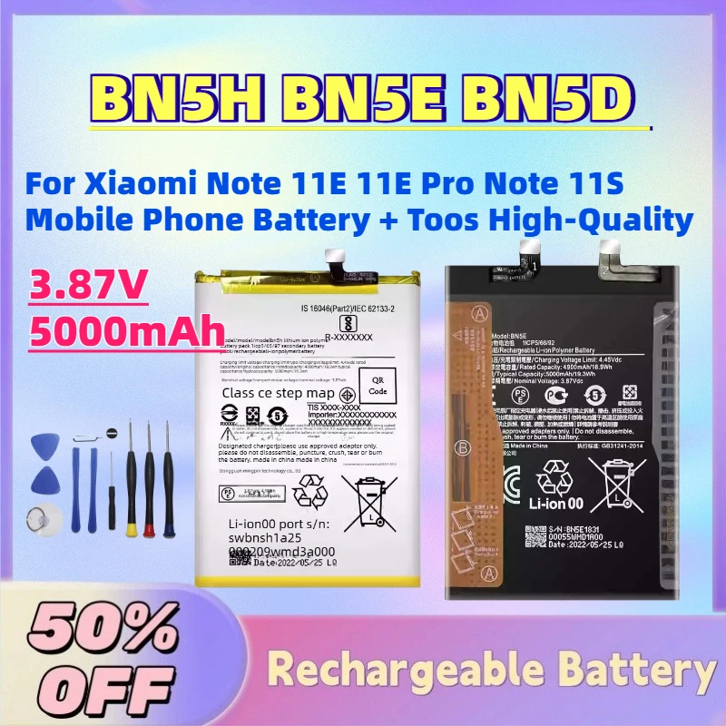 

BN5H BN5E BN5D 3.87V 5000mAh Rechargeable Battery for Xiaomi Note 11E 11E Pro Note 11S Mobile Phone Battery + Toos High-Quality