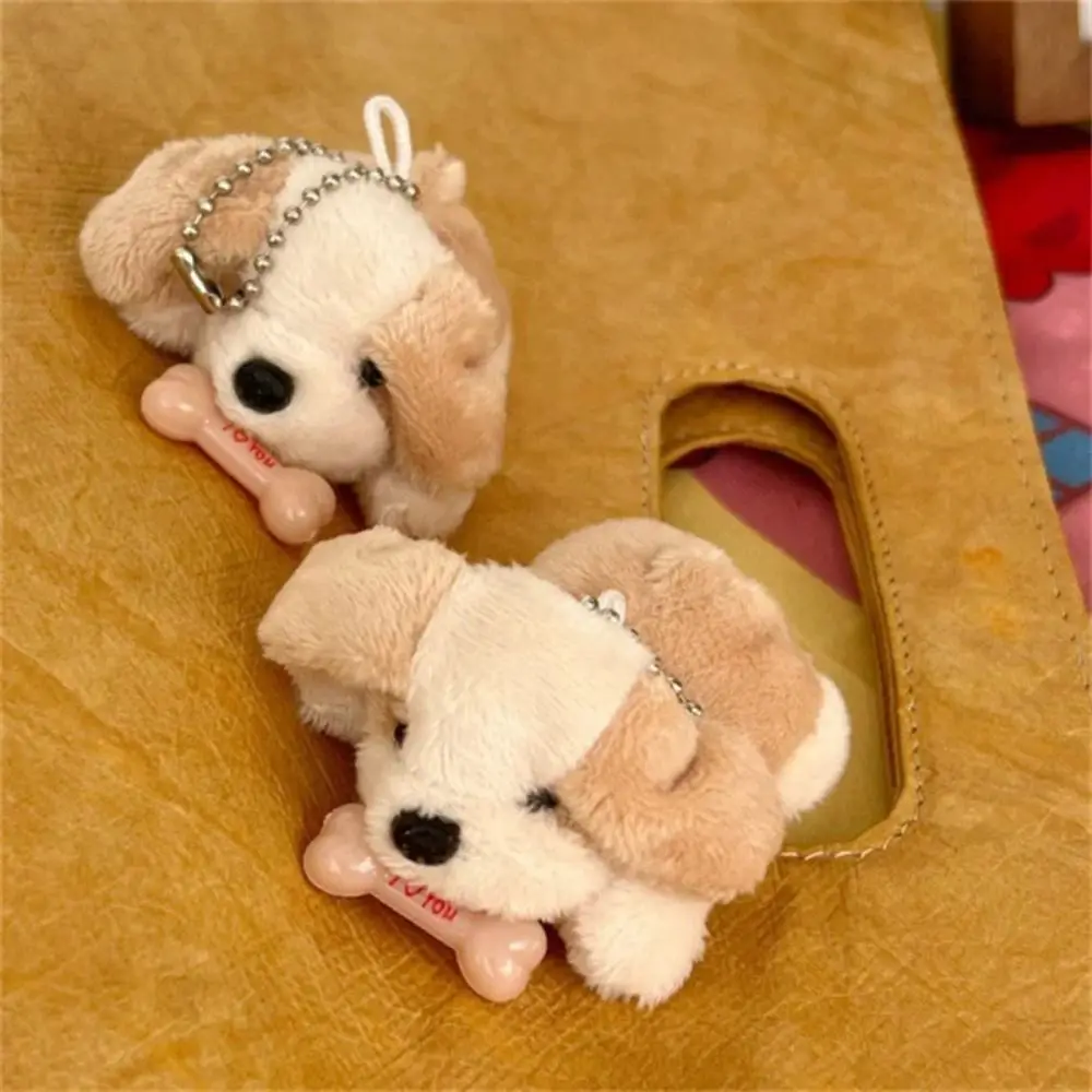 Car Bag Key Ring Stuffed Animal Plush Bone Puppy Dog Doll Cartoon Kawaii Plush Puppy Keychain Funny Fashion Car Pendant Kids