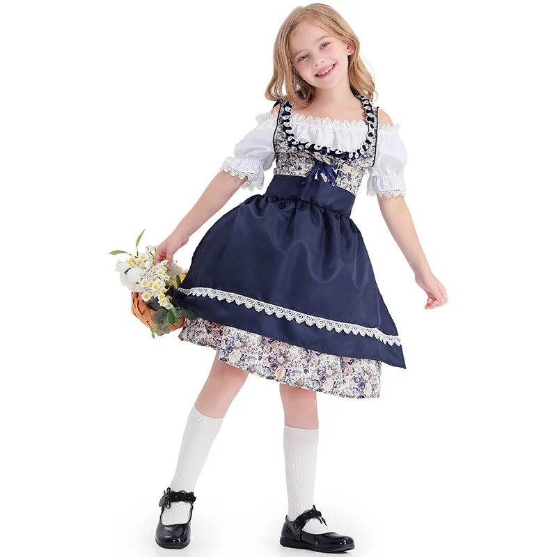 2026 New Cosplay Costume Maid Floral Short Sleeve Square Collar Dress Carnival Theme Party Role Playing Outfits for Girls