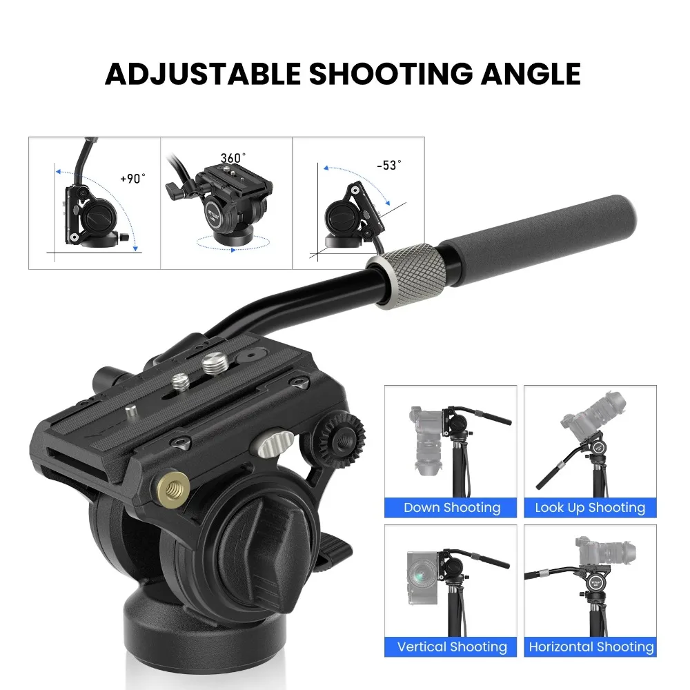 WEYLLAN Panoramic Tripod Head Hydraulic Fluid Video Damping Head for Camera Tripod Monopod GM6 Multi-angle Shooting Max Load 8kg